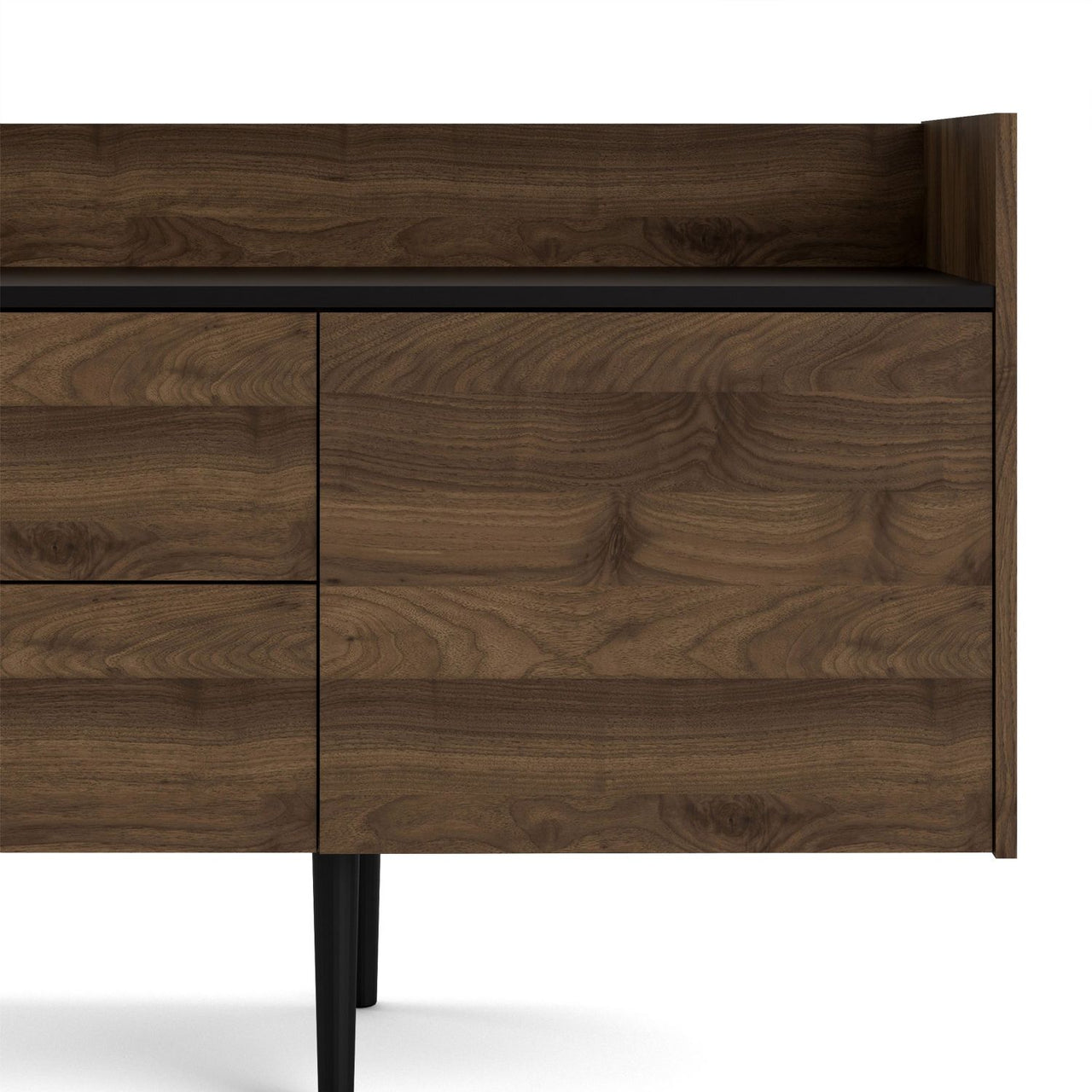 Large Wide Walnut and Black 3 Door Sideboard