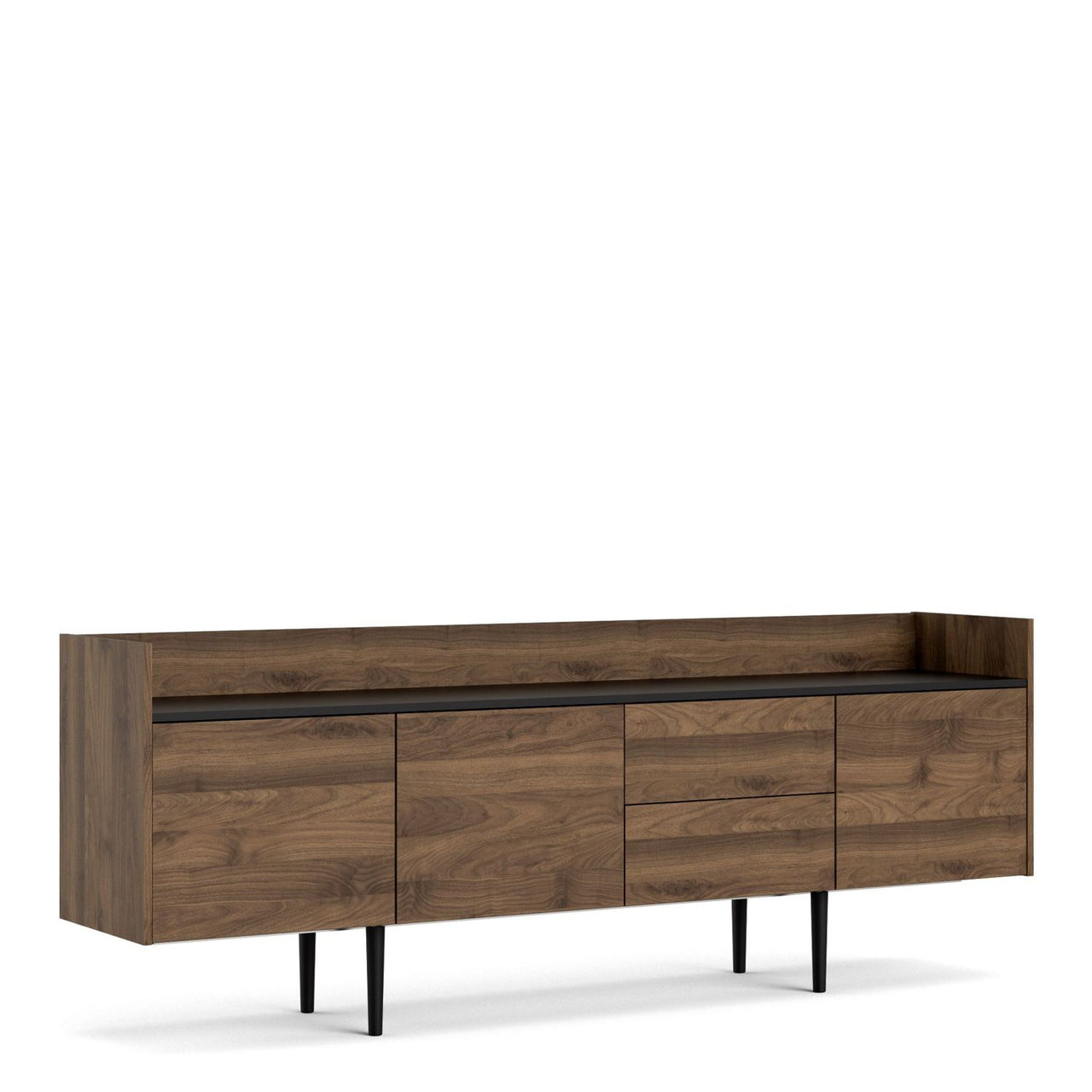 Large Wide Walnut and Black 3 Door Sideboard