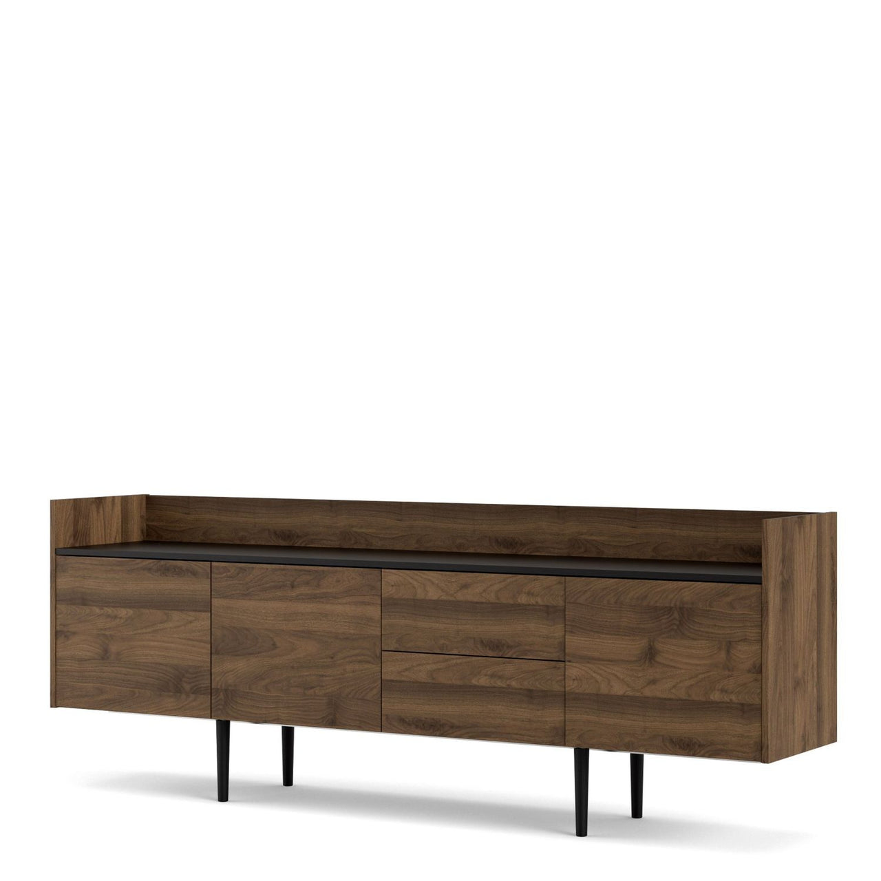 Large Wide Walnut and Black 3 Door Sideboard