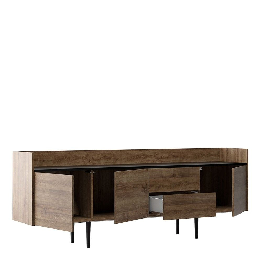 Large Wide Walnut and Black 3 Door Sideboard