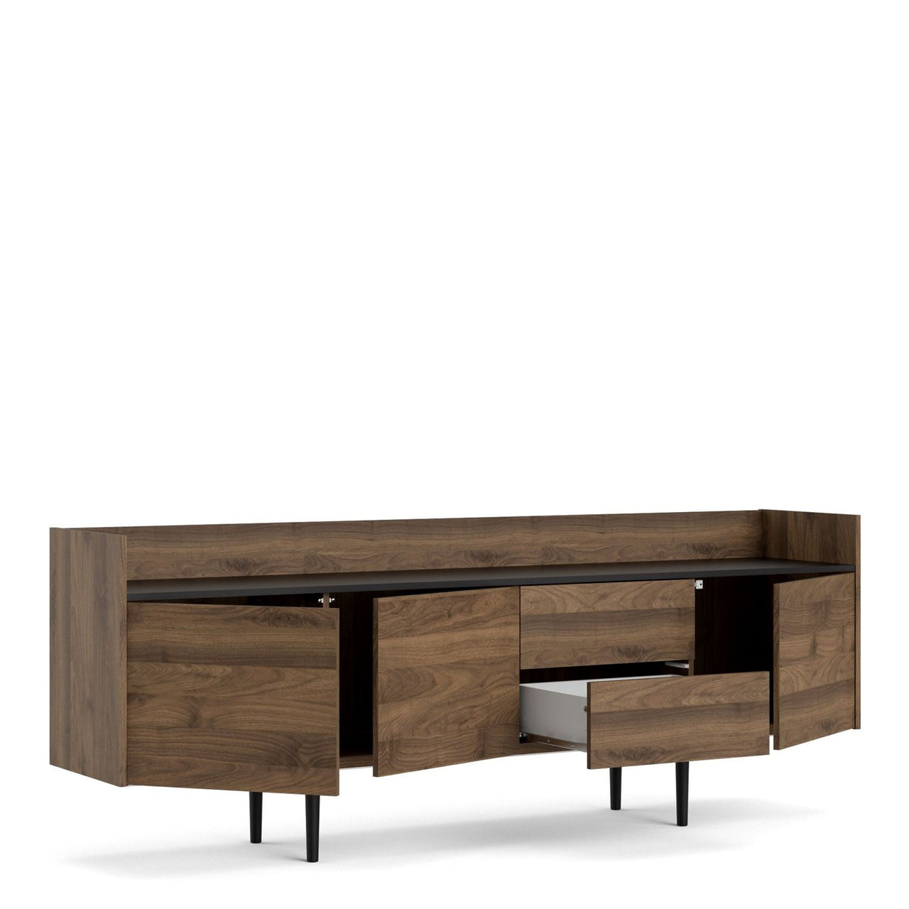 Large Wide Walnut and Black 3 Door Sideboard