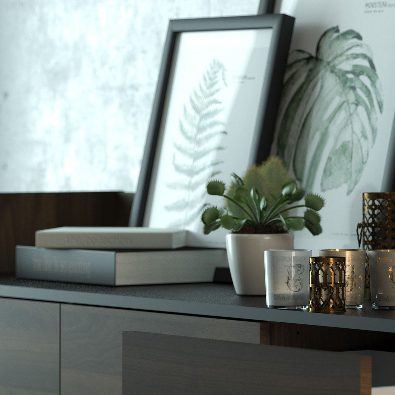 Large Wide Walnut and Black 3 Door Sideboard