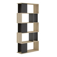 Thumbnail for 2 Tone Oak and Black Asymmetrical Mid Century Tall Open Bookcase