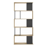 Thumbnail for 2 Tone Oak and Black Asymmetrical Mid Century Tall Open Bookcase