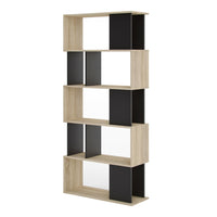 Thumbnail for 2 Tone Oak and Black Asymmetrical Mid Century Tall Open Bookcase