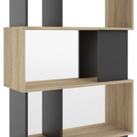 Thumbnail for 2 Tone Oak and Black Asymmetrical Mid Century Tall Open Bookcase