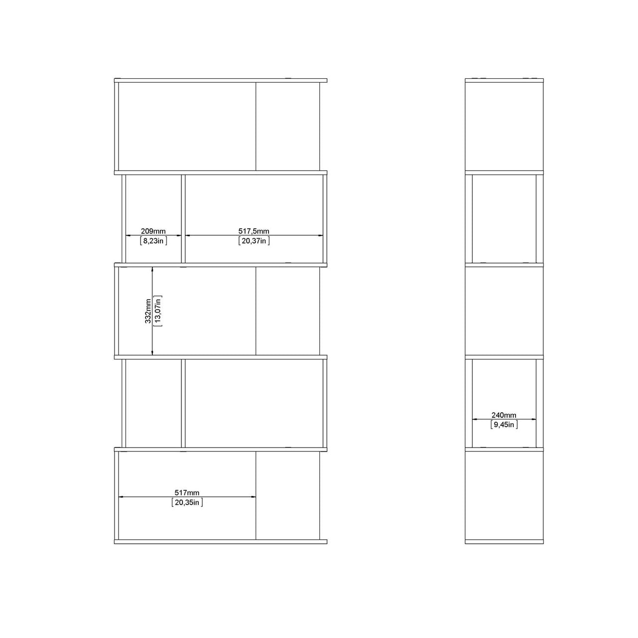 Maze Open Bookcase 4 Shelves in Concrete and White