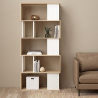 Thumbnail for Maze Open Bookcase 4 Shelves in Jackson Hickory Oak and White