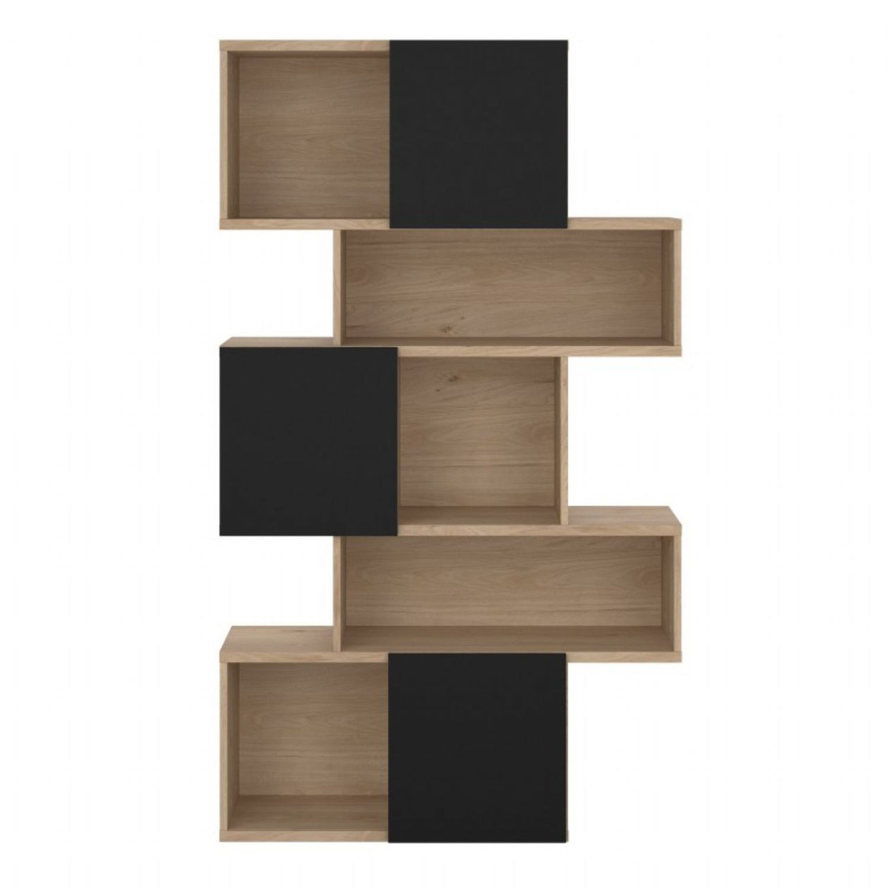 Maze Asymmetrical Bookcase with 3 Doors in Jackson Hickory and Black