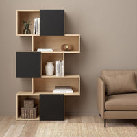 Thumbnail for Maze Asymmetrical Bookcase with 3 Doors in Jackson Hickory and Black