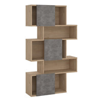 Thumbnail for Maze Asymmetrical Bookcase with 3 Doors in Jackson Hickory and Concrete