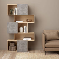 Thumbnail for Maze Asymmetrical Bookcase with 3 Doors in Jackson Hickory and Concrete