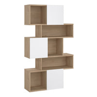 Thumbnail for Maze Asymmetrical Bookcase with 3 Doors in Jackson Hickory and White High Gloss