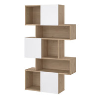 Thumbnail for Maze Asymmetrical Bookcase with 3 Doors in Jackson Hickory and White High Gloss