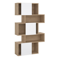 Thumbnail for Maze Asymmetrical Bookcase with 3 Doors in Jackson Hickory and White High Gloss