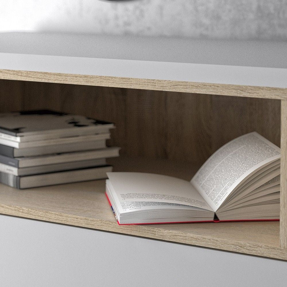 White and Oak Large Wide Sideboard 3 Drawers