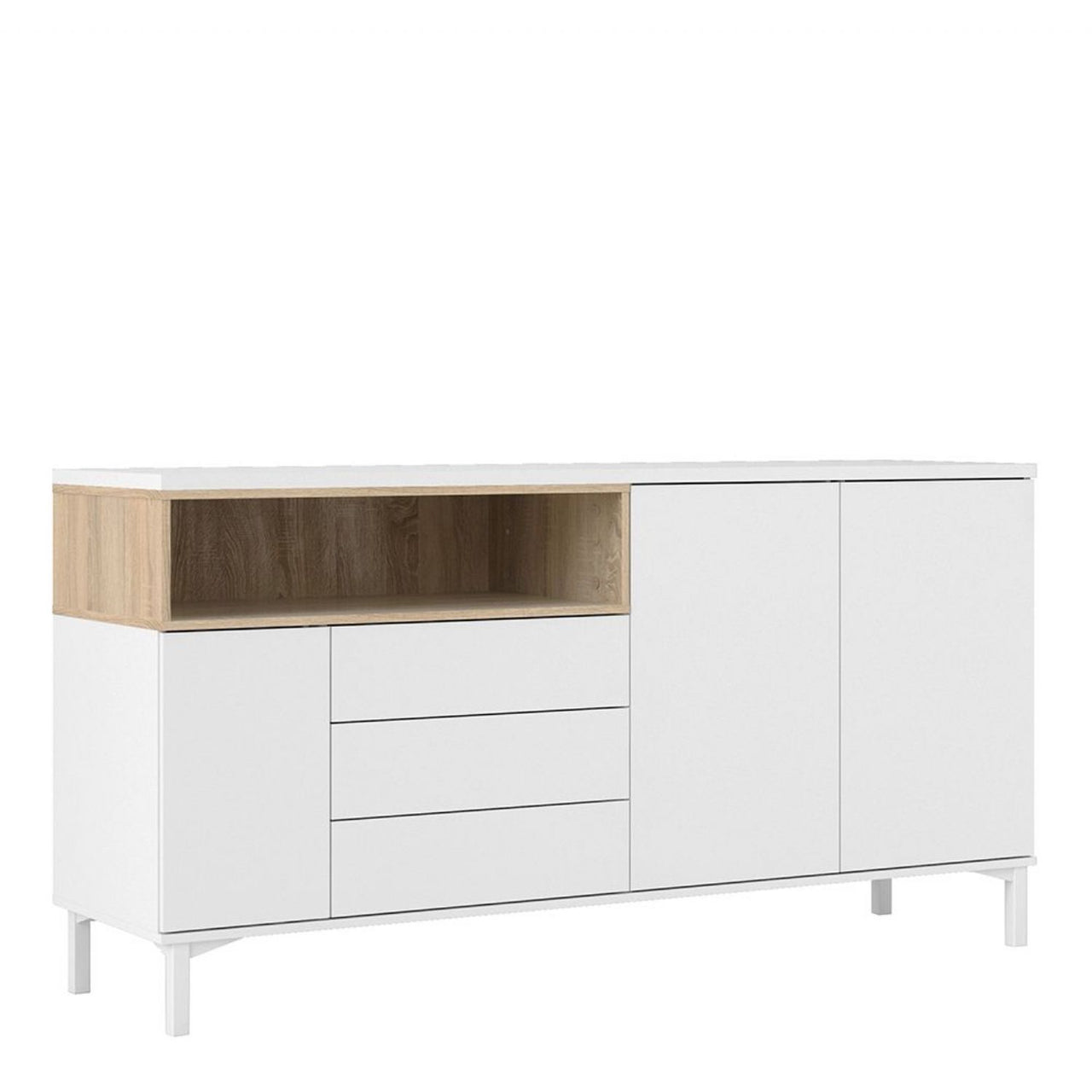 White and Oak Large Wide Sideboard 3 Drawers