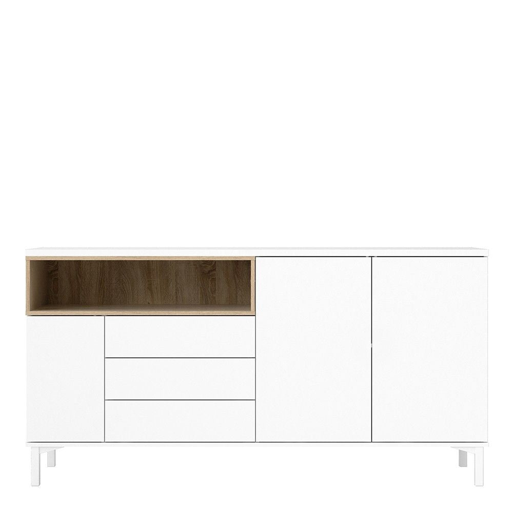 White and Oak Large Wide Sideboard 3 Drawers