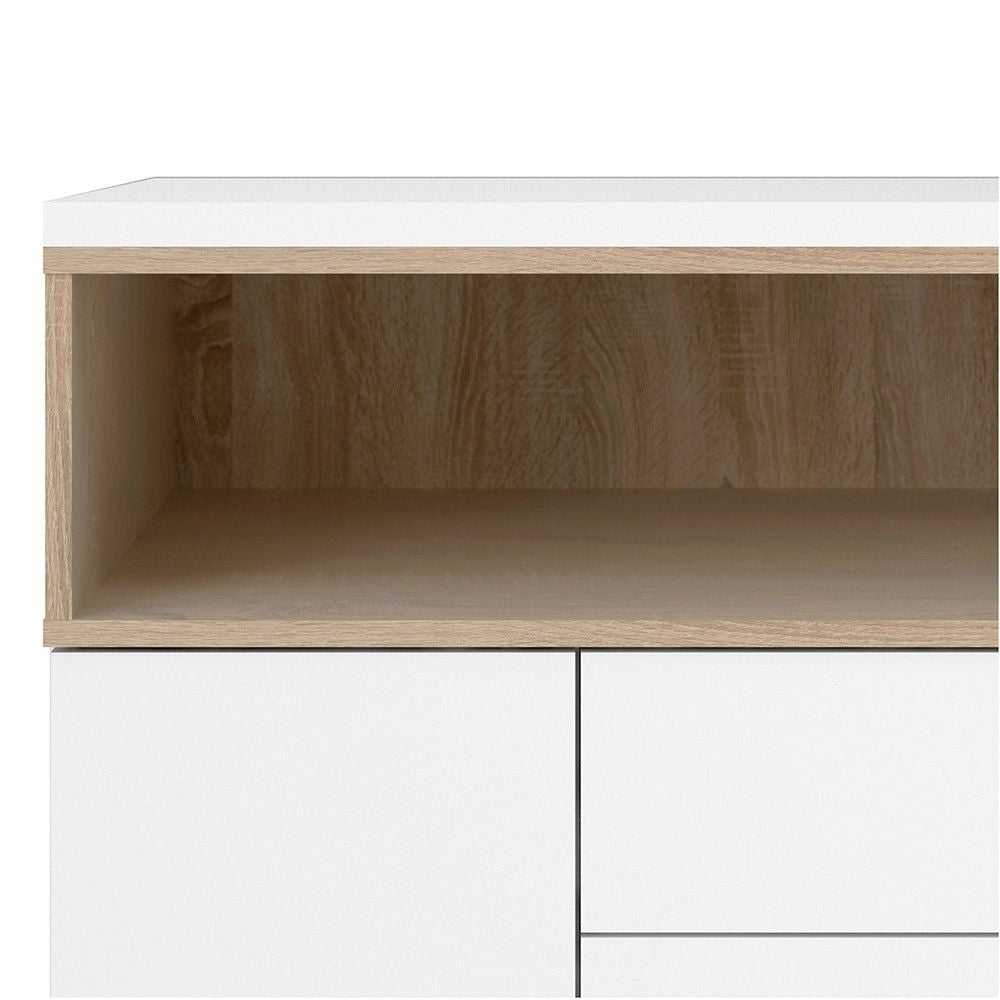 White and Oak Large Wide Sideboard 3 Drawers