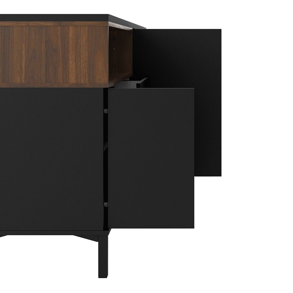 Industrial Wide Walnut Matt Black 3 Door 3 Drawer Sideboard