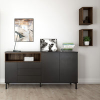 Thumbnail for Industrial Wide Walnut Matt Black 3 Door 3 Drawer Sideboard