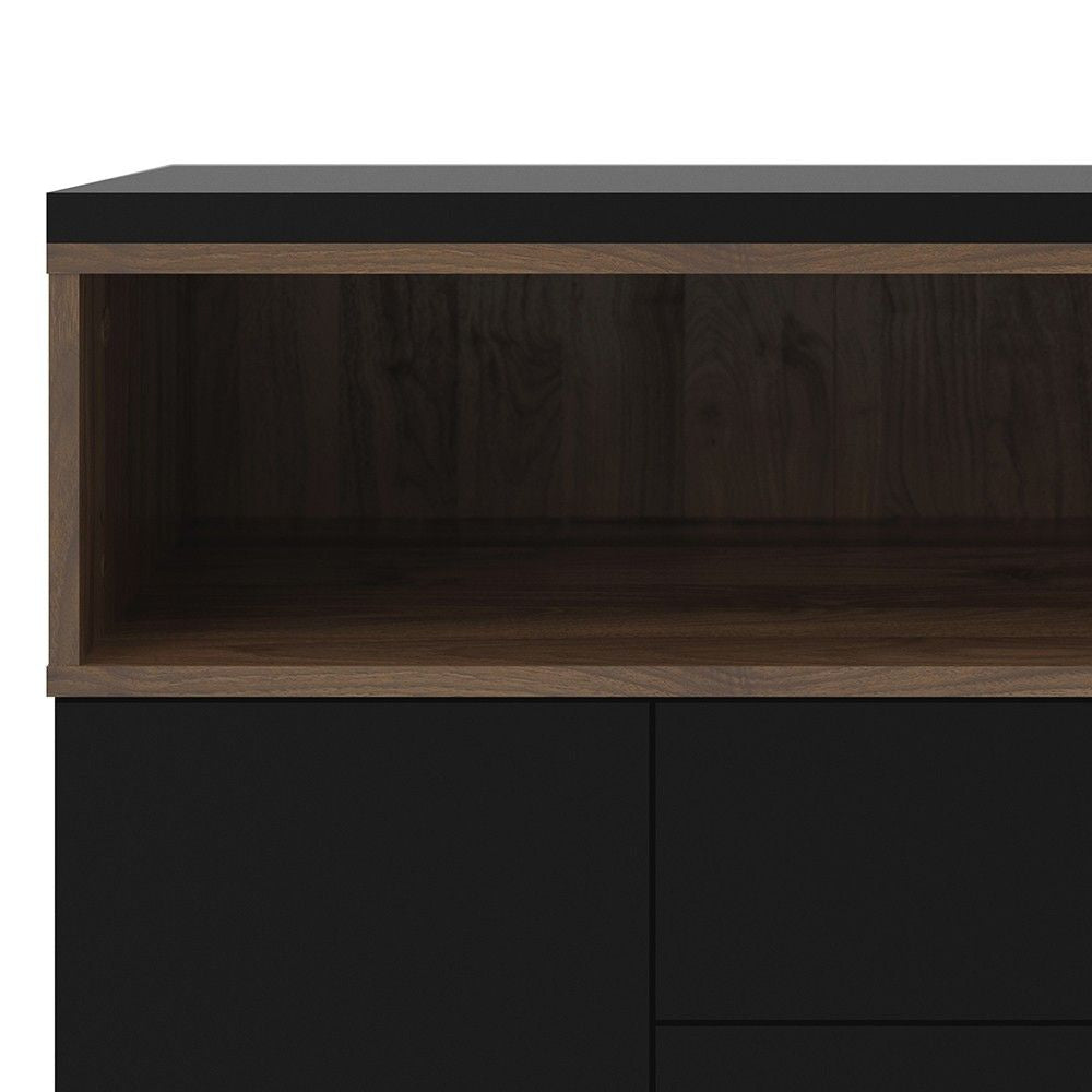 Industrial Wide Walnut Matt Black 3 Door 3 Drawer Sideboard