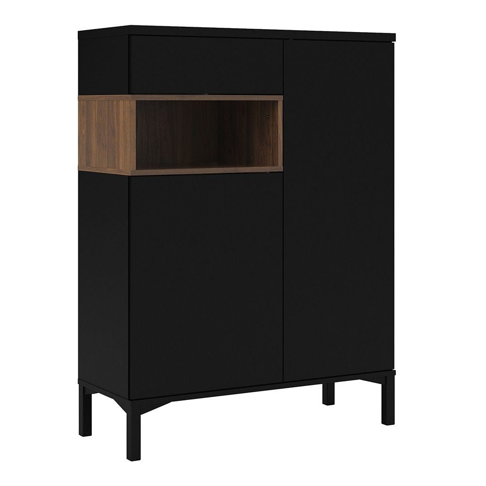 Classic Black And Walnut 2 Door 1 Drawer Sideboard