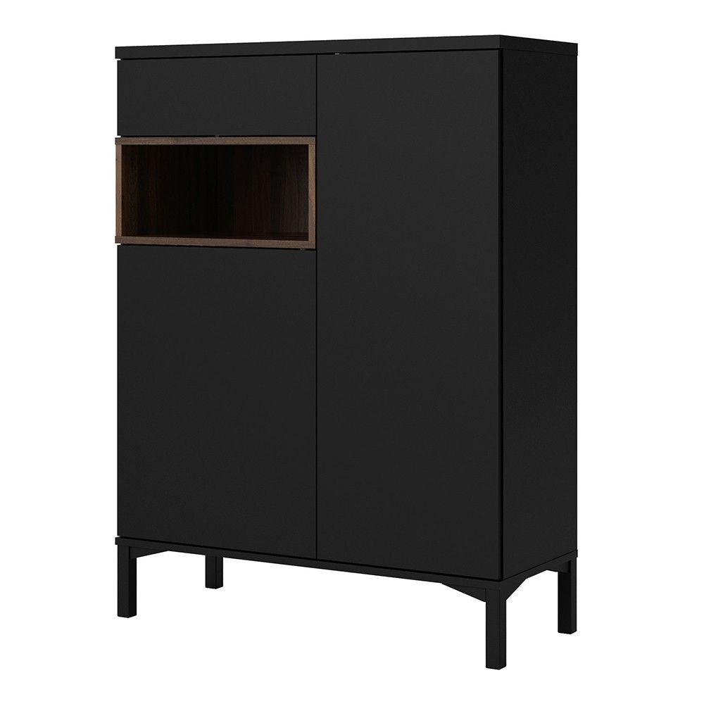 Classic Black And Walnut 2 Door 1 Drawer Sideboard