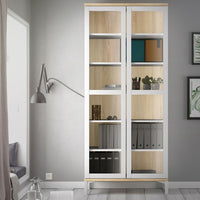 Thumbnail for White and Medium Oak Glazed Double Glass Display 2 Door Cabinet