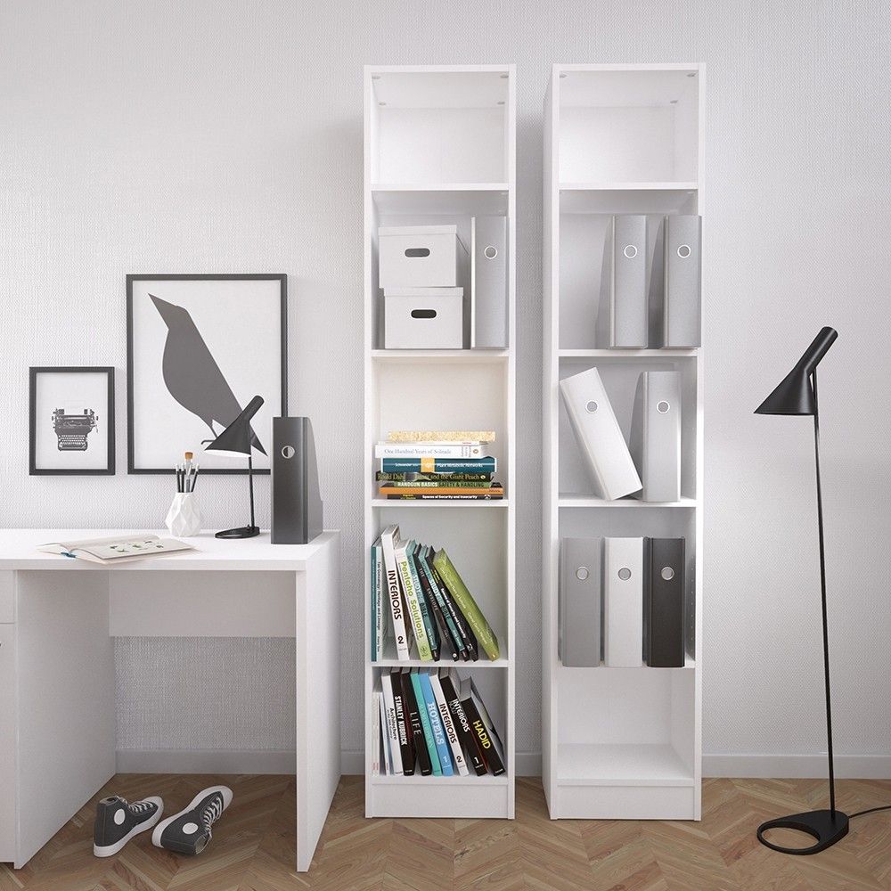 Basic Tall Narrow Bookcase (4 Shelves) in White