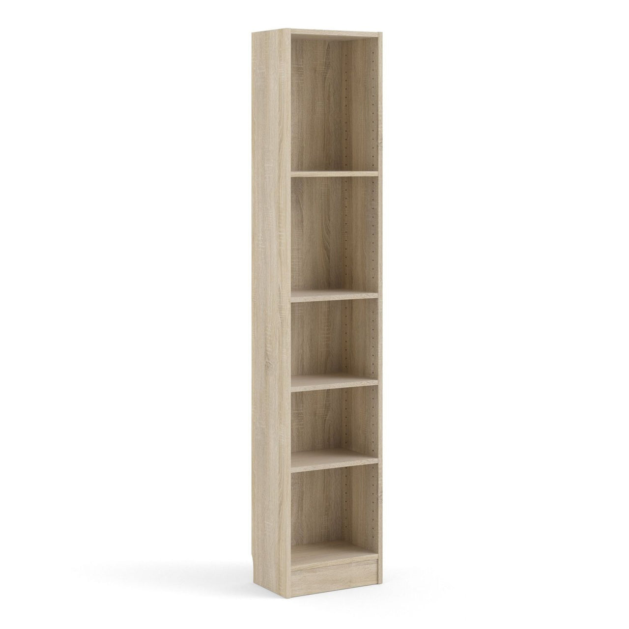 Basic Tall Narrow Oak Finish 4 Shelf Open Bookcase