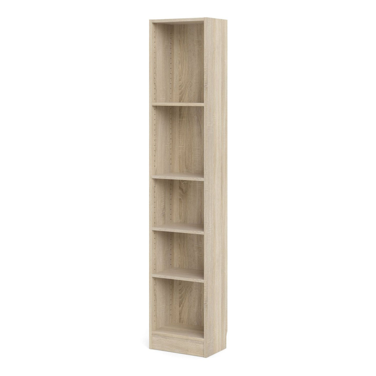 Basic Tall Narrow Oak Finish 4 Shelf Open Bookcase