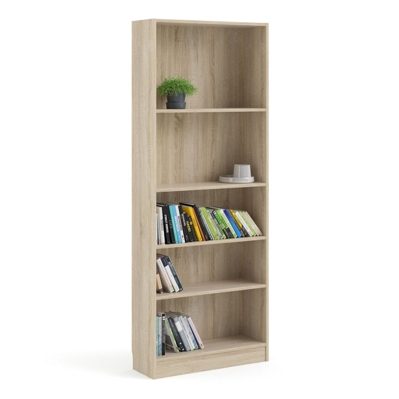 Oak Finish Simple Tall Wide Open Bookcase 4 Shelves