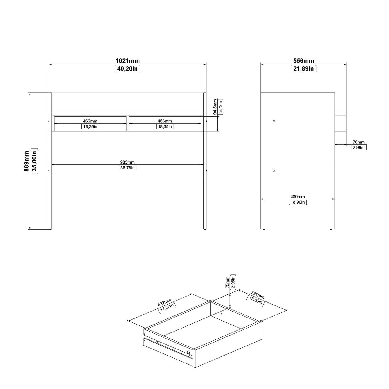 Function Plus Desk 2 Drawers In Jackson Hickory and White