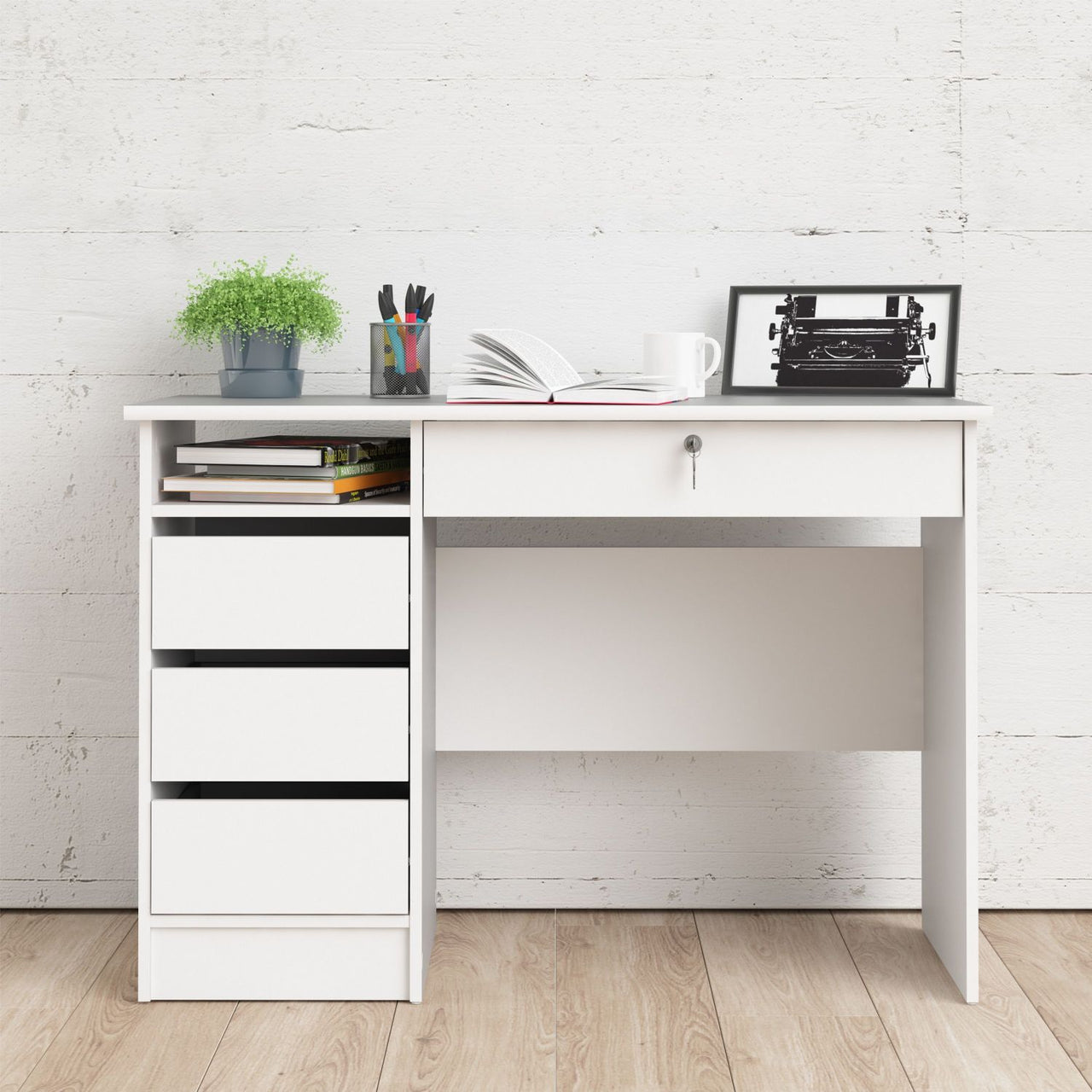 Function Plus Desk (3+1) handle free Drawer in White