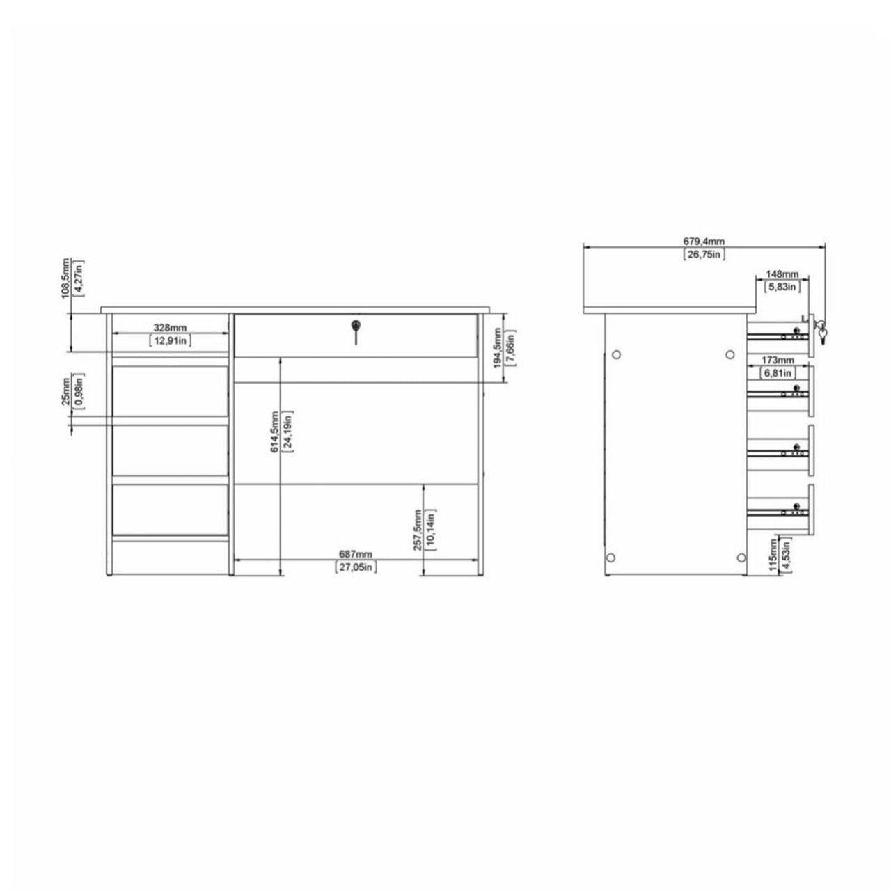 Function Plus Desk (3+1) handle free Drawer in White