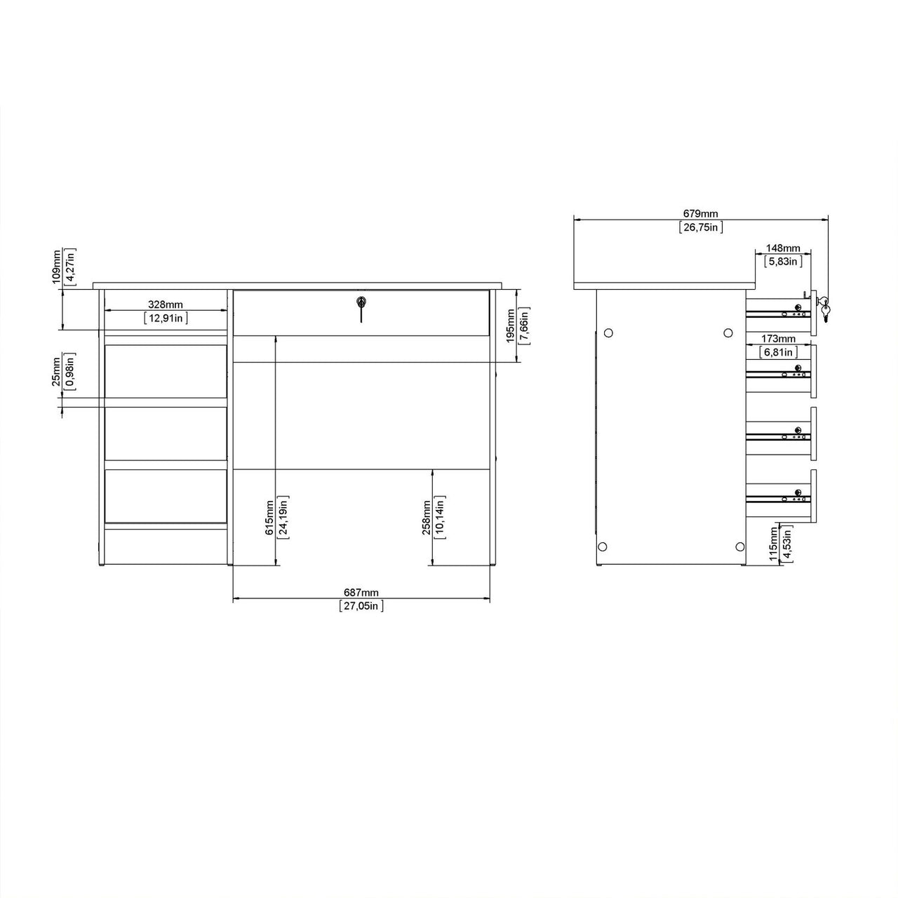 Function Plus Desk (3+1) handle free Drawer in Jackson Hickory Oak