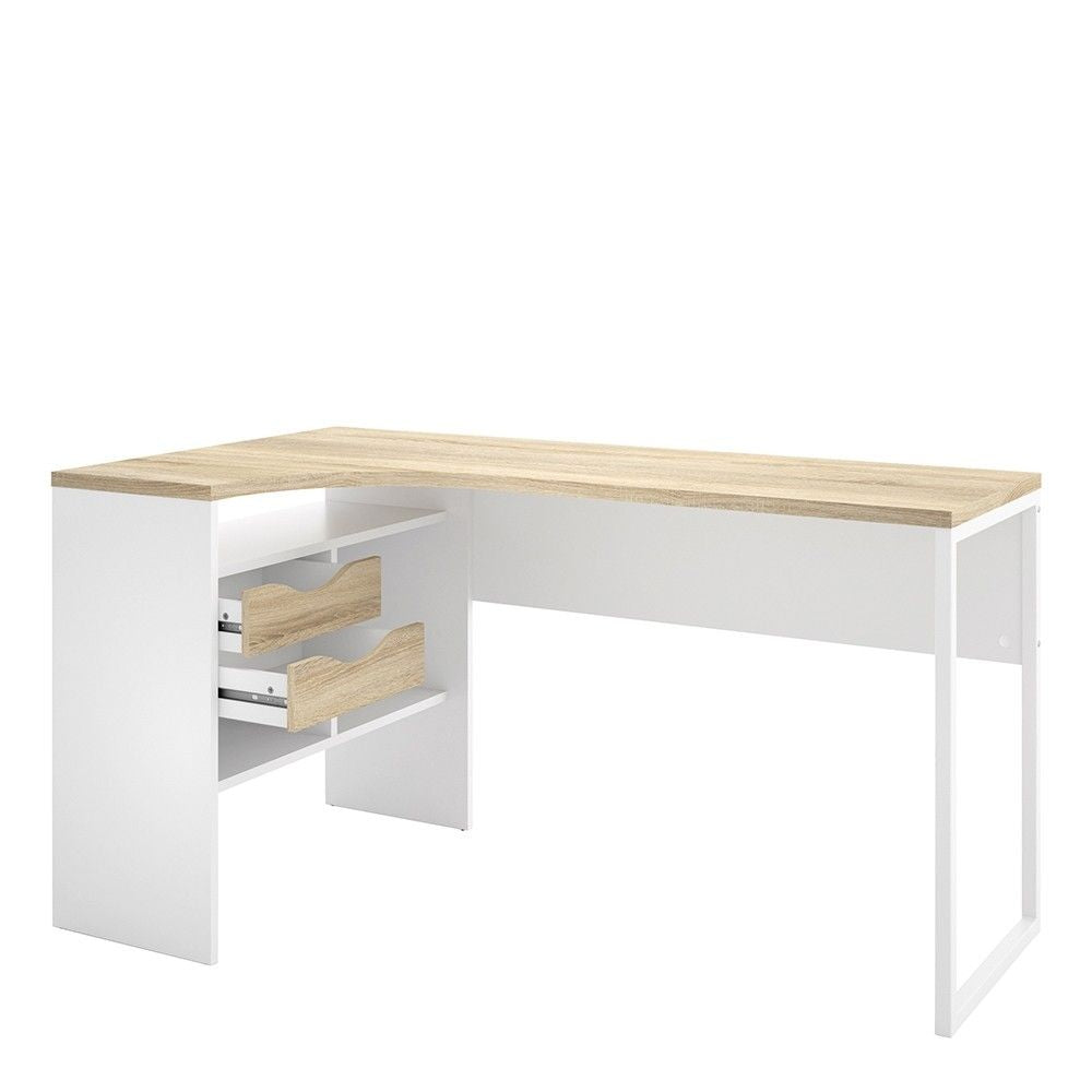 White and Oak 2 Drawer Office Study Desk