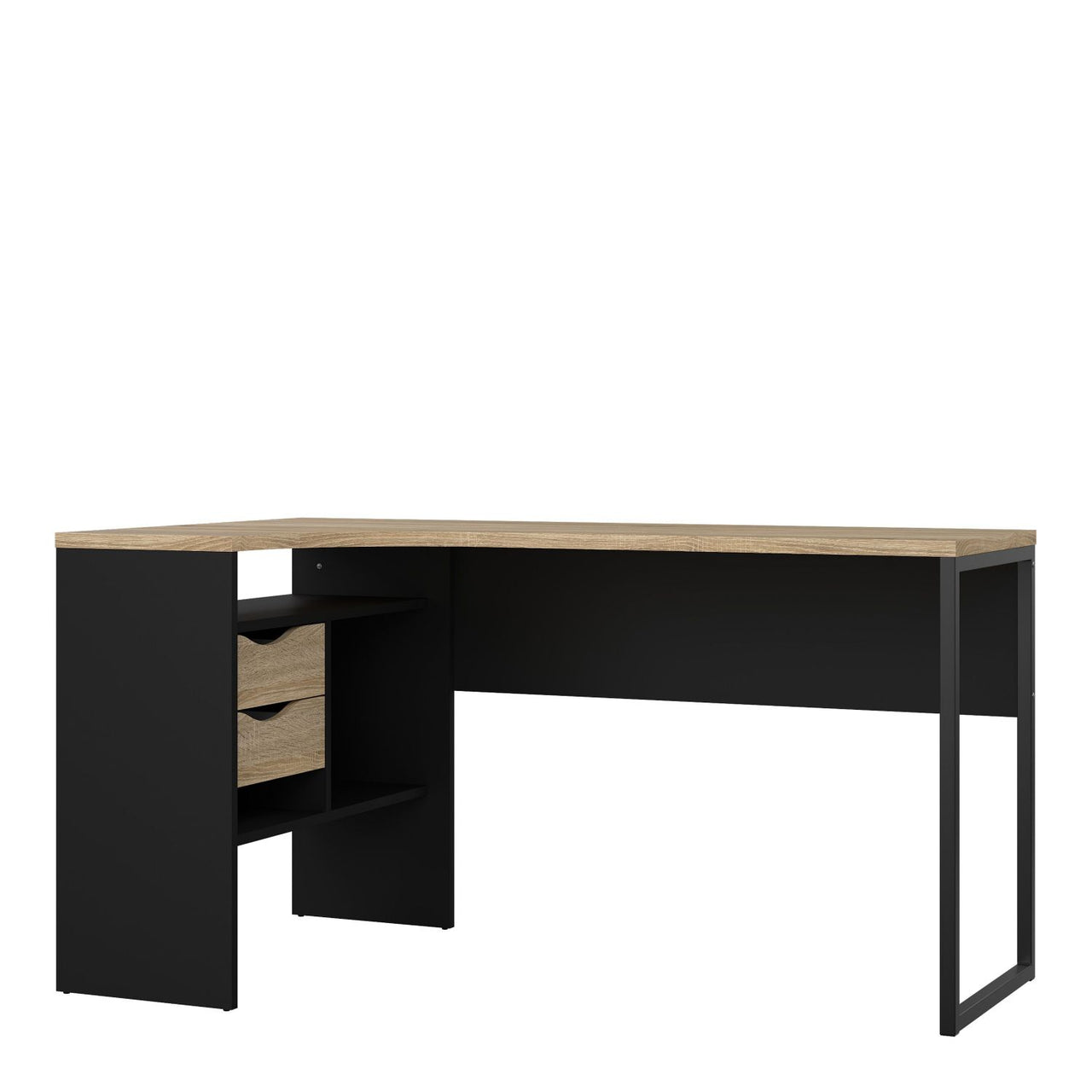 Matt Black and Oak 2 Drawer Office Study Desk