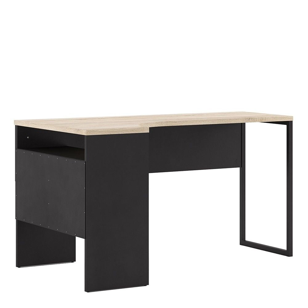 Matt Black and Oak 2 Drawer Office Study Desk