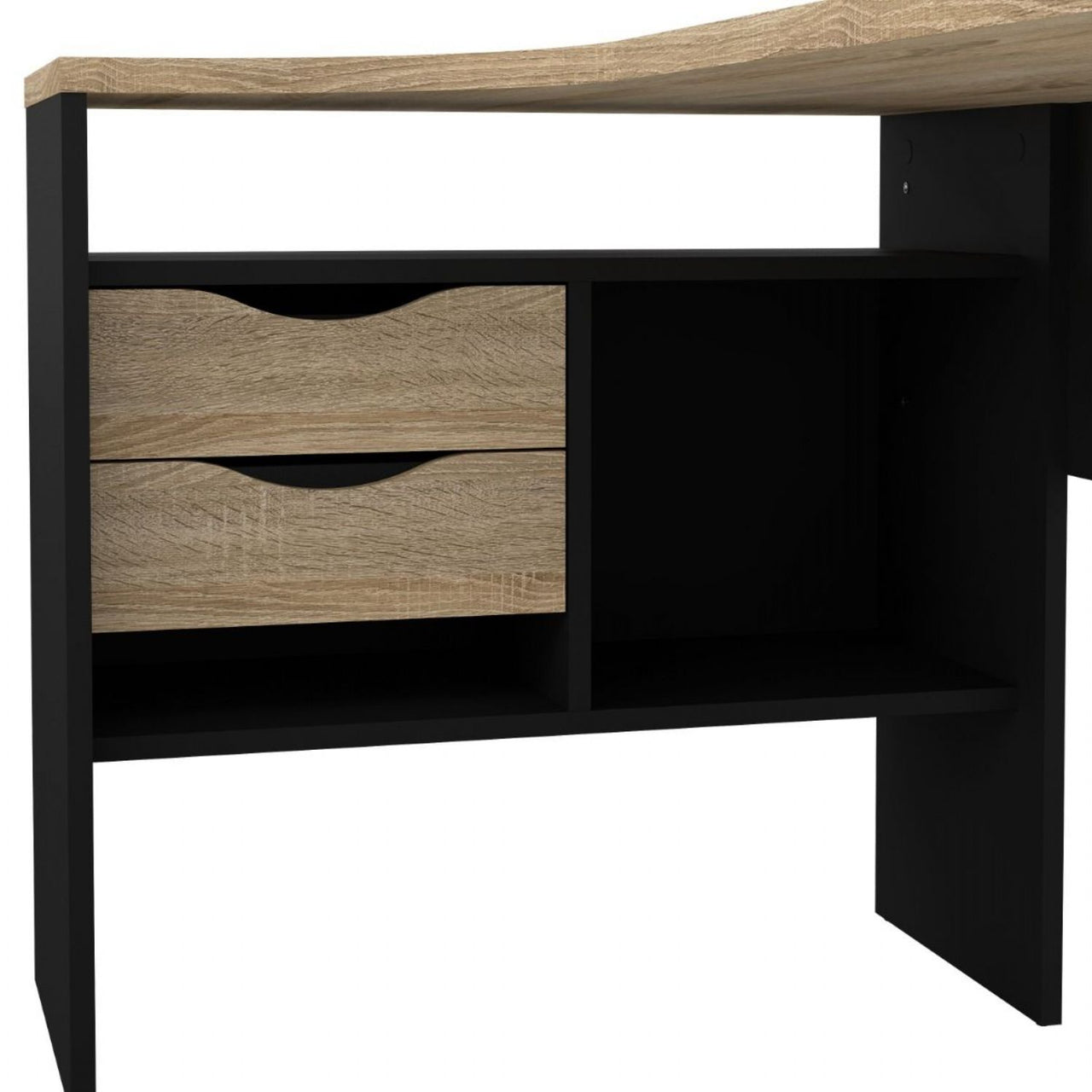 Matt Black and Oak 2 Drawer Office Study Desk