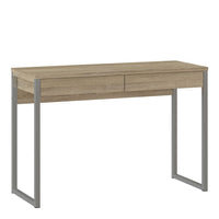 Thumbnail for Traditional Oak Slim 2 Drawer Office Study Desk With Silver Metal Legs