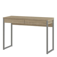 Thumbnail for Traditional Oak Slim 2 Drawer Office Study Desk With Silver Metal Legs