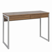 Thumbnail for Walnut Slim 2 Drawer Office Study Desk With Silver Metal Legs