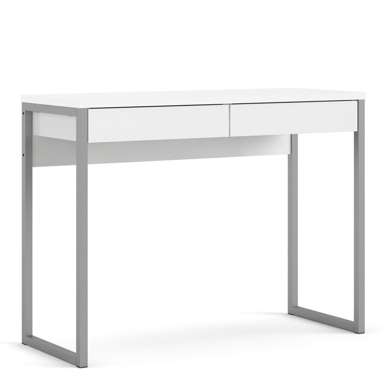 White Slim 2 Drawer Office Study Desk With Silver Metal Legs