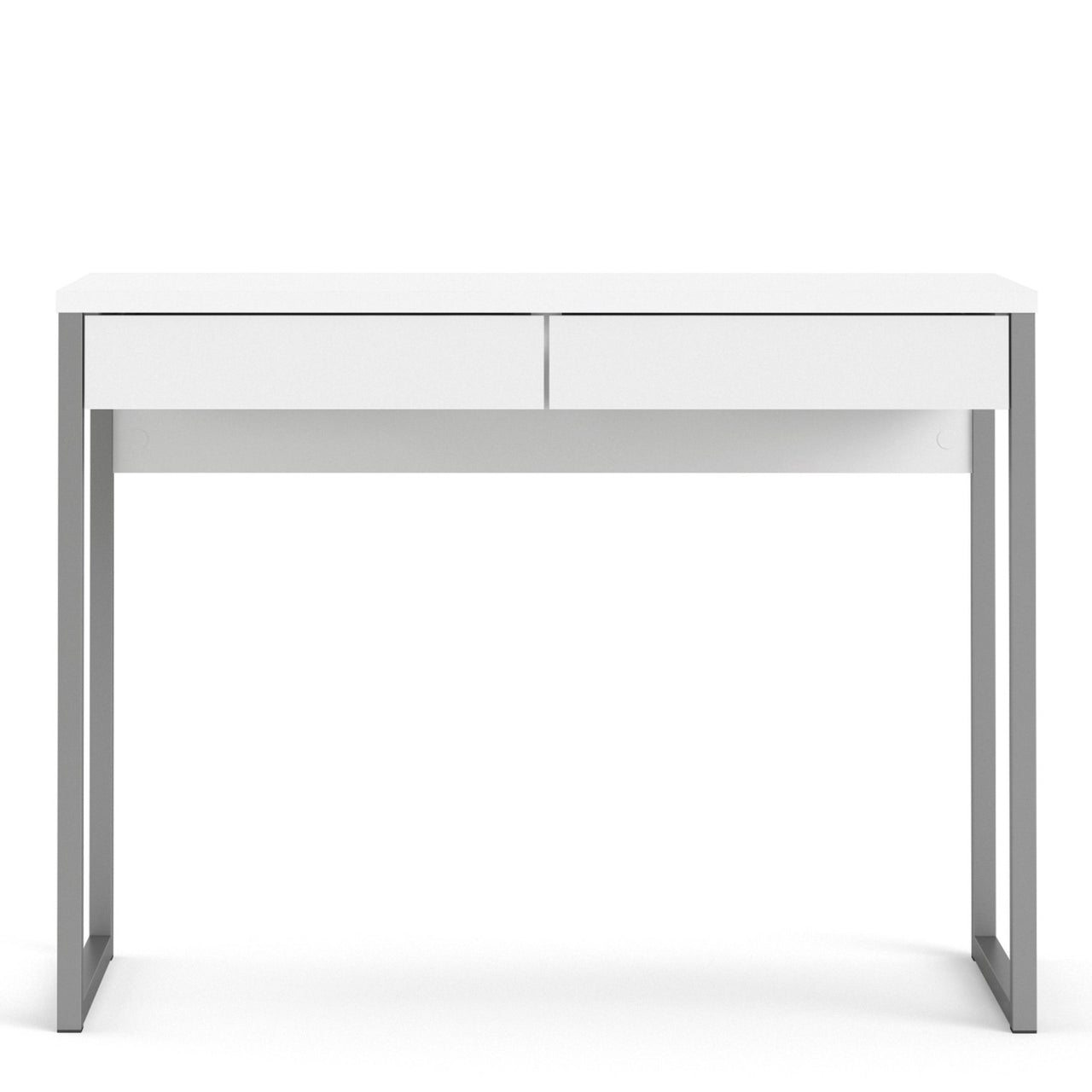 White Slim 2 Drawer Office Study Desk With Silver Metal Legs