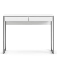 Thumbnail for White Slim 2 Drawer Office Study Desk With Silver Metal Legs