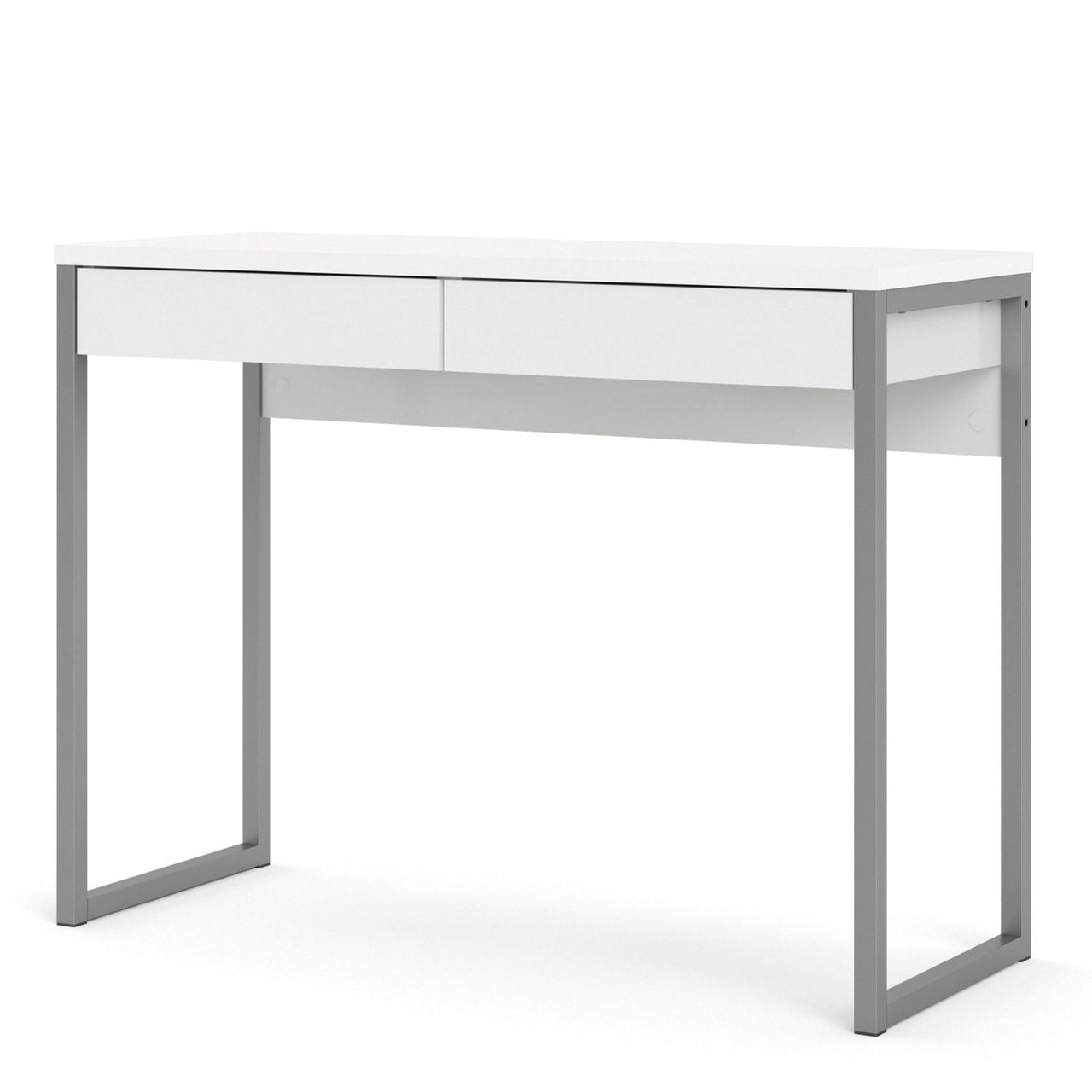 White Slim 2 Drawer Office Study Desk With Silver Metal Legs