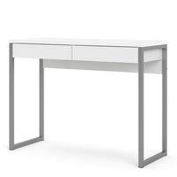 Thumbnail for White Slim 2 Drawer Office Study Desk With Silver Metal Legs