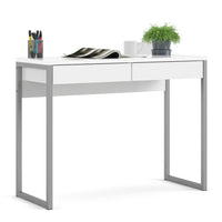 Thumbnail for White Slim 2 Drawer Office Study Desk With Silver Metal Legs